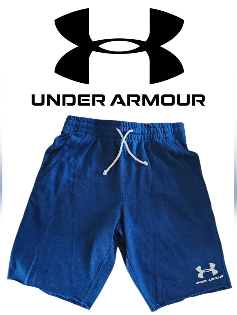 Men's NWT Under Armour Blue Drawstring Cotton Blend Shorts Size Medium